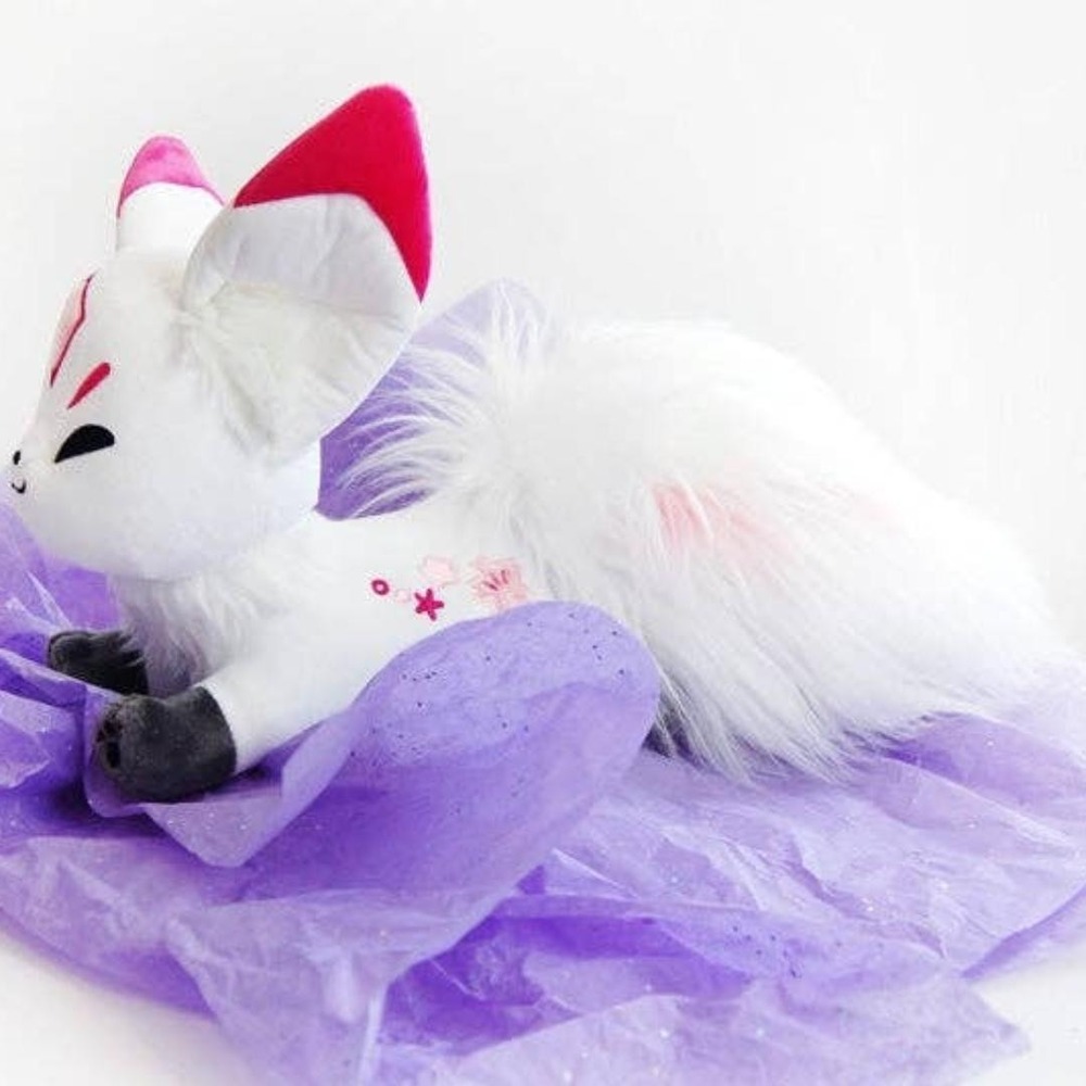 Fox Stuffed Animal - Sakura Queenie Plushie - White &‎ Pink Flower Blossom Plush